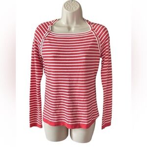 Ann Taylor LOFT Orange Striped Long Sleeve Knit Top with Buttons size M Casual